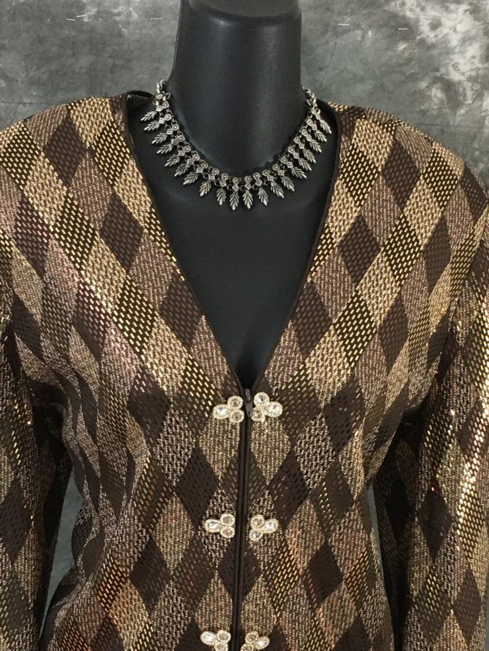 BEAUTIFUL St John knit Brown multi rhinestones embellished skirt suit Size 12 - Picture 6 of 10